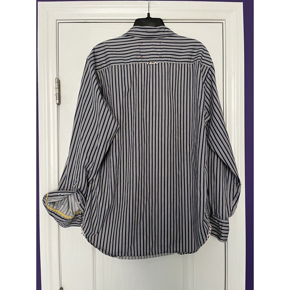 Robert Graham Striped Fleur de lis 46732 Flip Cuff Shirt Men’s Size Large L - Picture 11 of 13